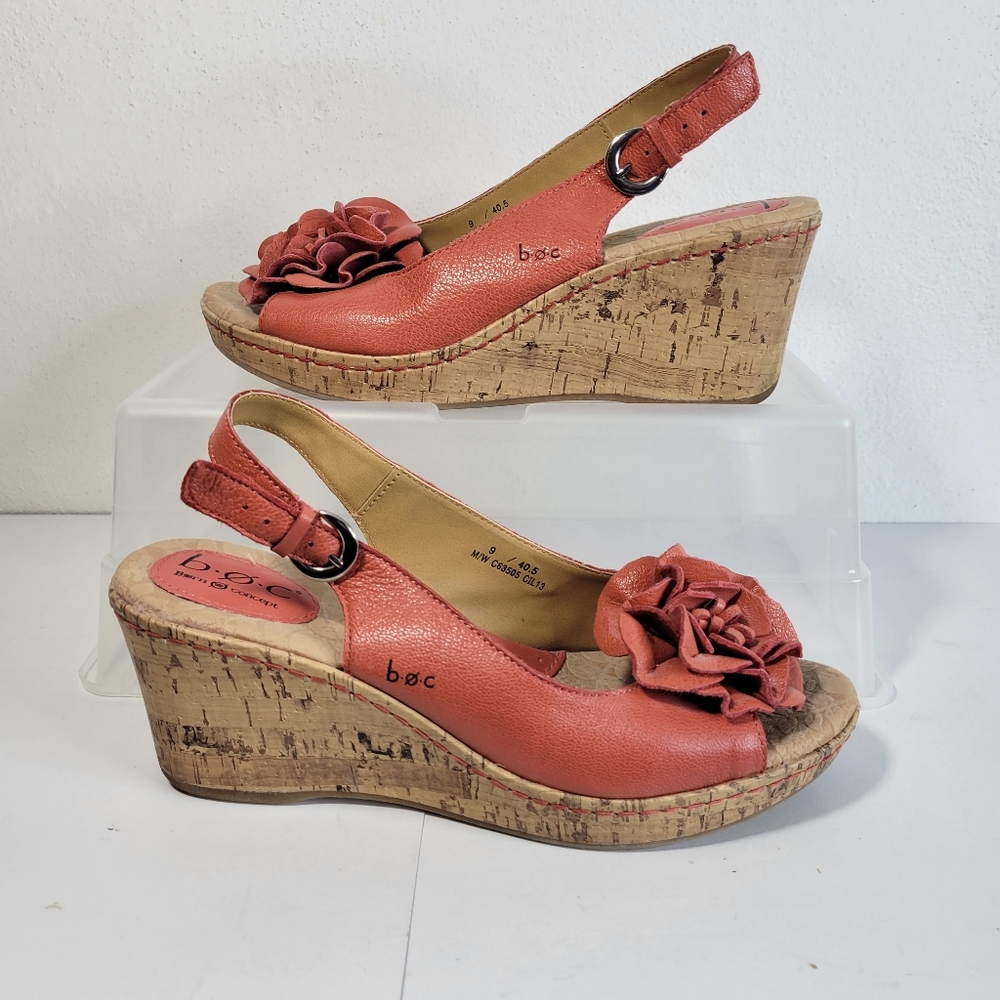 Womans B O C Born Concepts Pink Sling Back Peep toe Wedge sandals Size 9 - Picture 5 of 11